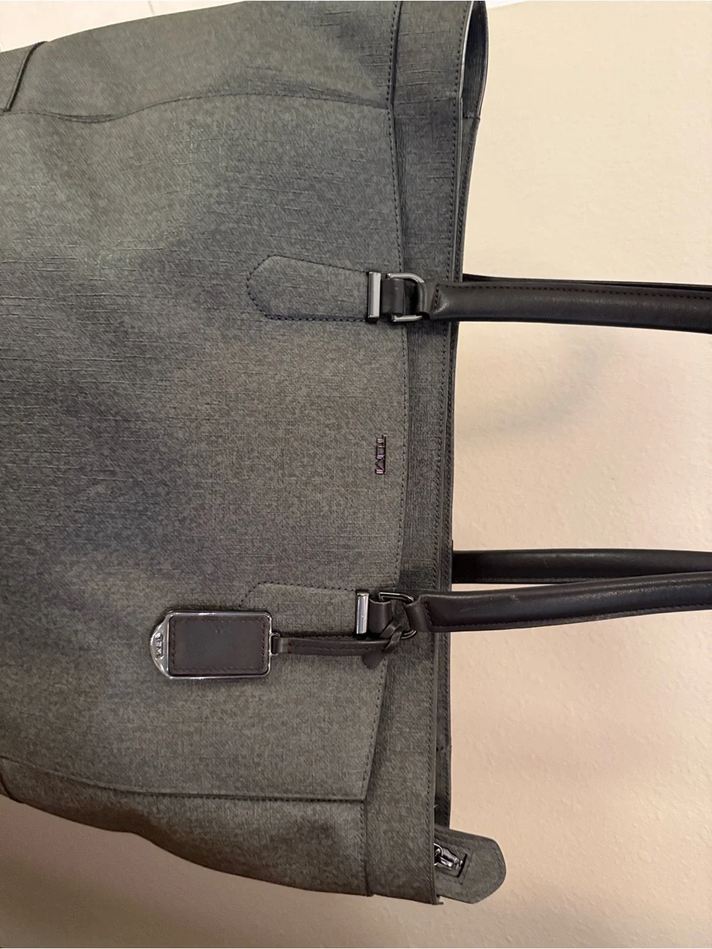Tumi Dark Brown/Gray Tote Bag with Leather Trim